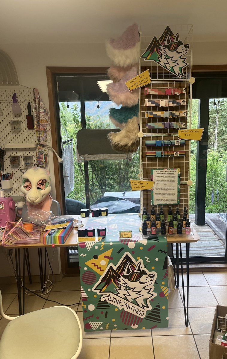 lacelapin's tweet photo. Test setup for Fur-Eh! I have more products than ever before, and half a table to display them on. So I went tall. https://t.co/ciA7xBbCPg