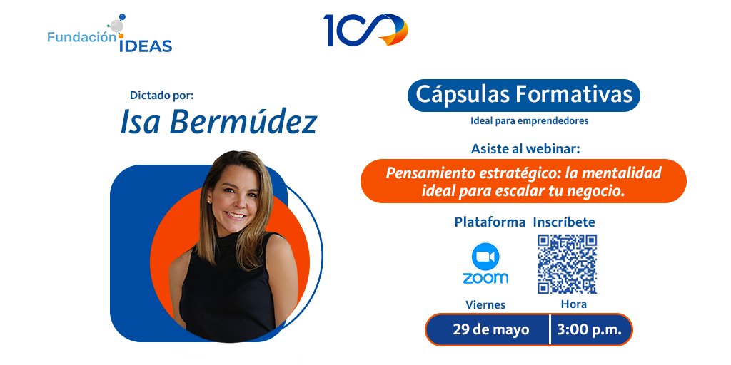 MercantilBanco's tweet photo. Te invitamos a nuestra Cápsula Formativa titulada:
“𝗣𝗲𝗻𝘀𝗮𝗺𝗶𝗲𝗻𝘁𝗼 𝗲𝘀𝘁𝗿𝗮𝘁𝗲́𝗴𝗶𝗰𝗼: 𝗟𝗮 𝗺𝗲𝗻𝘁𝗮𝗹𝗶𝗱𝗮𝗱 𝗶𝗱𝗲𝗮𝗹 𝗽𝗮𝗿𝗮 𝗲𝘀𝗰𝗮𝗹𝗮𝗿 𝘁𝘂 𝗻𝗲𝗴𝗼𝗰𝗶𝗼”

En donde conversaremos sobre aspectos claves que puedes poner en práctica en el día a día de tu emprendimiento para potenciar su impacto.

Nos acompaña Isa Bermúdez, estratega y especialista de marketing, negocios e Inteligencia Artificial, CEO de Grupo Impacters, activista social y directora de la Fundación de la Universidad Metropolitana (Fundamet).

🚀 Prepárate para fortalecer tu visión, tomar mejores decisiones y llevar tu negocio al siguiente nivel.

🌐 Reserva tu cupo escaneando el QR que aparece en la publicación o registrándote a través del enlace disponible: 
https://t.co/EYUFiphjnF

Coordenadas:
🗓 Fecha: viernes 29 de mayo
🕚 Hora: 3:00 p.m.
🤳 Plataforma: Zoom

Una invitación de Fundación Ideas y Mercantil, creada para ti.