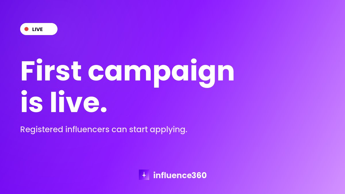 theinfluence360's tweet photo. First campaign is live on Influence360. Registered influencers can start applying. 

Good luck :) https://t.co/KHVVlCH98T