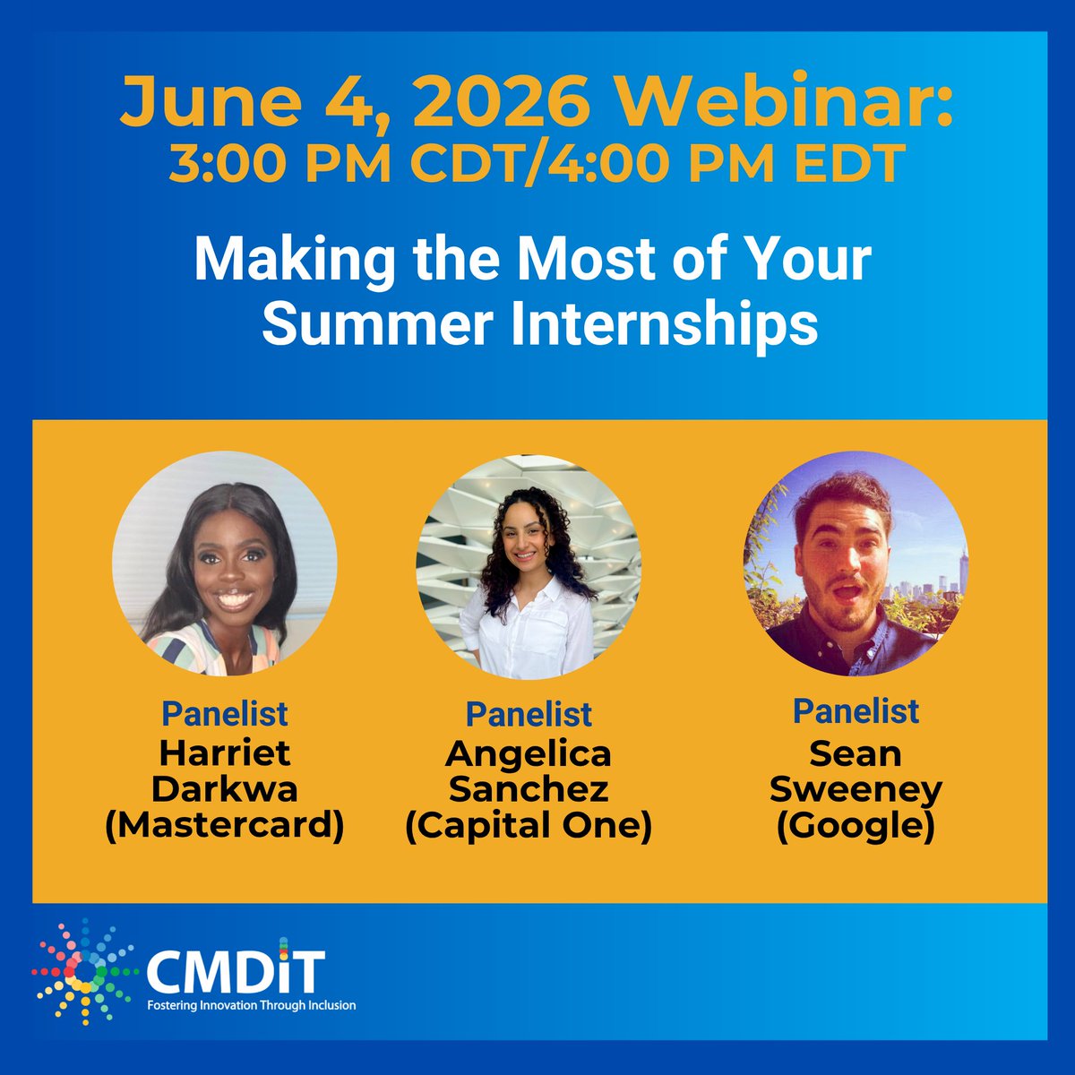 cmdit's tweet photo. June Webinar: Making the Most of Your Summer Internships

Join us for an engaging webinar, Making the Most of Your Summer Internships, designed to help students maximize their internship experiences and prepare for long-term career success. Register: https://t.co/nYJieWQpCn https://t.co/SIKD4x55kh