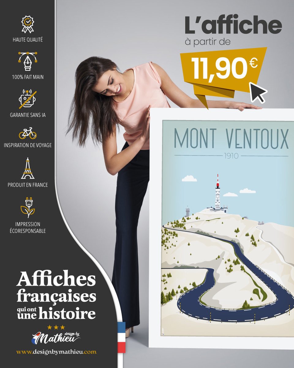 DesignByMathieu's tweet photo. Ventoux. Sa légende, son sommet.
Chaque trait est dessiné à la main, chaque affiche est une pièce d'artisanat français.

Adoptez le Géant ici :
👉 https://t.co/mkgpYROlgb https://t.co/RDm7Bye8vM