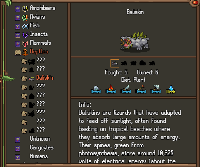 AlchemicBeasts's tweet photo. Dex# 2: Meet Baliskin, a lizard-like creature found deep within the forests of Mizu.  Instead of eating normally, Baliskin absorbs energy directly from the sun for nourishment!  
#IndieGame #RPG #GameDev #pixelart https://t.co/SmBSg4Liaa
