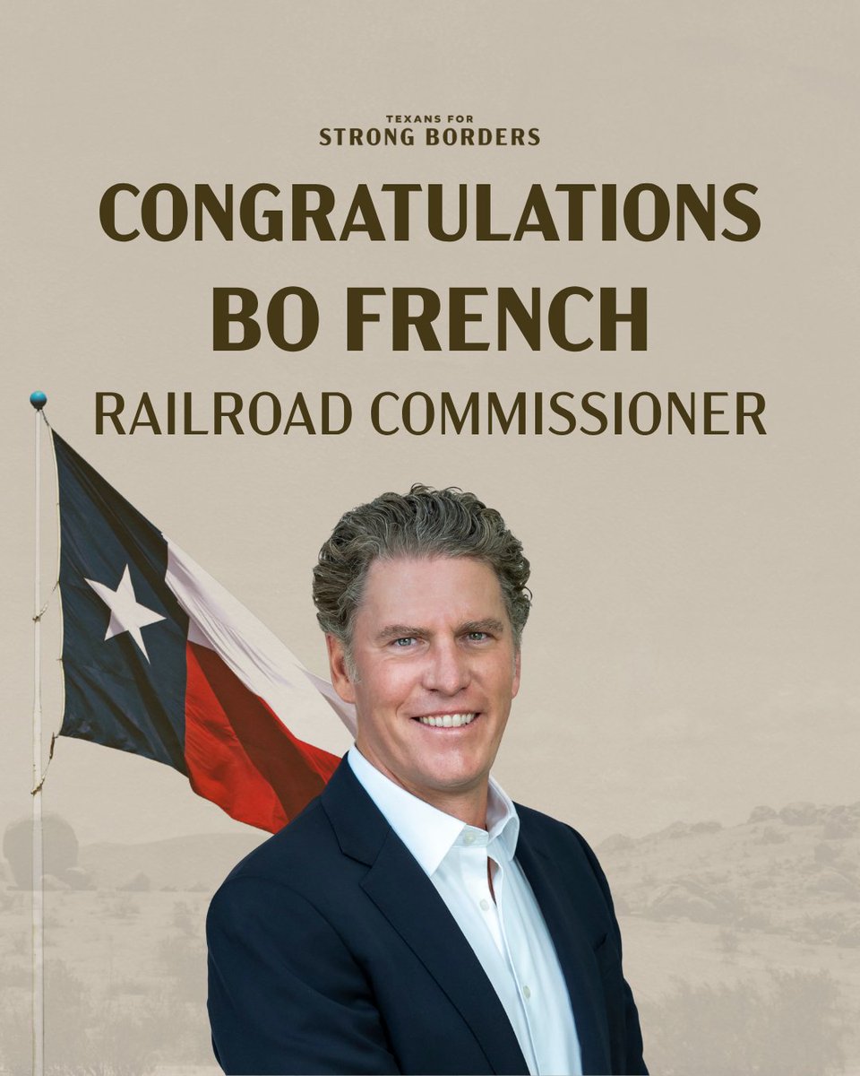 StrongBordersTX's tweet photo. Congratulations to @bofrench  for securing the Republican nomination for Railroad Commissioner last night. Bo has been an outspoken proponent of America First policies, including Mass Deportations, a secure border, and legal immigration reform. Great work, Bo! https://t.co/HSx2Y2tKLB