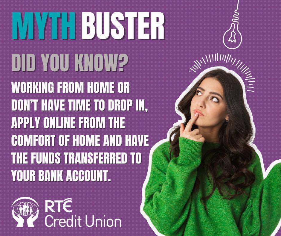 RTE_CU's tweet photo. 📣 MYTH BUSTERS 📣

Did you know?

Working from home or don’t have time to drop in, Apply online from the comfort of home and have the funds transferred to your bank account. 😊

💻📱https://t.co/MIbceREwkC

#RTE #CreditUnion #MythBuster https://t.co/LX9E5Wg3p0