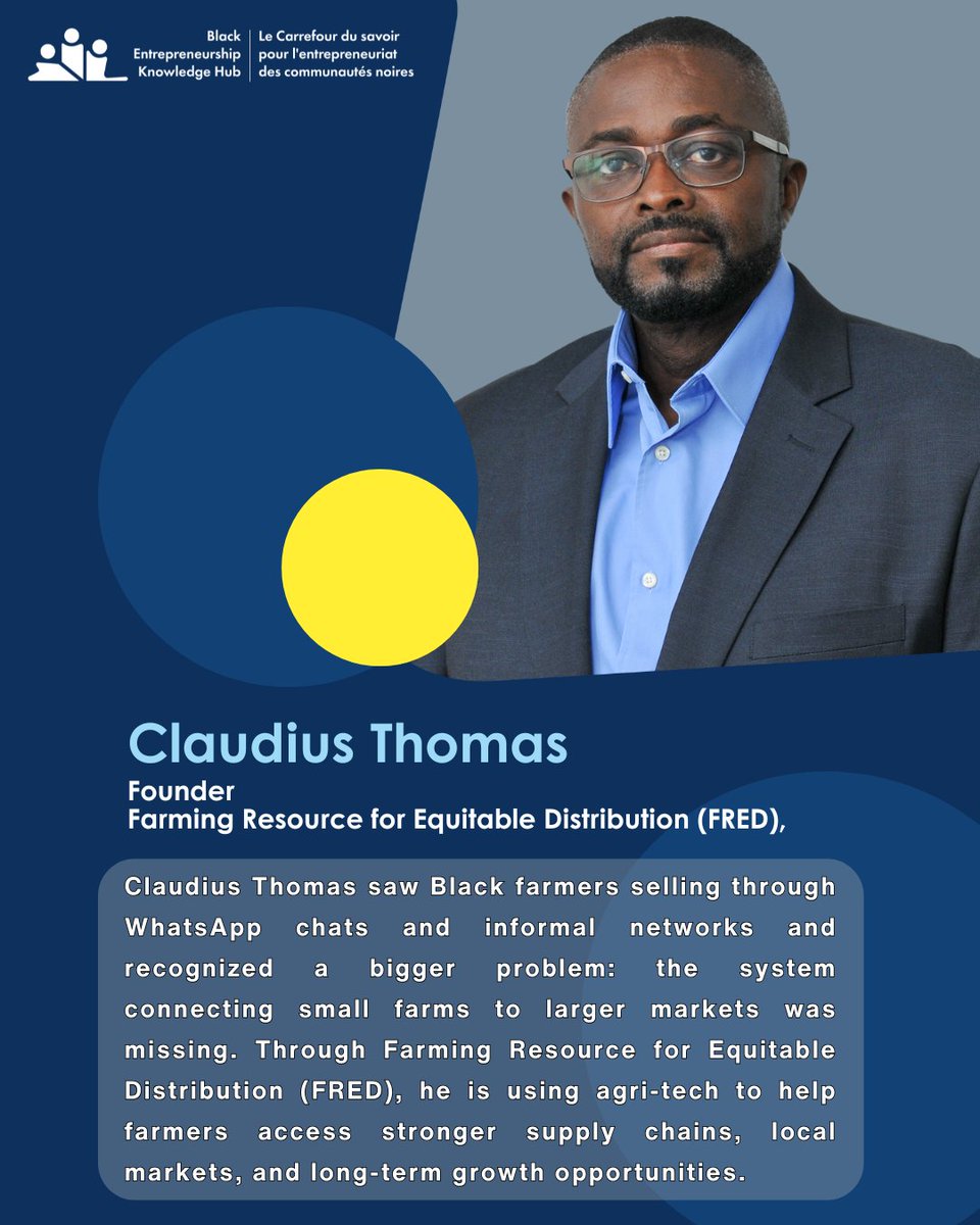 BEKHCanada's tweet photo. Claudius Thomas is building more than a marketplace. Through FRED, he’s using agri-tech to help Black #farmers access land, financing, stronger supply chains, and bigger markets. 

Read how he’s rethinking local food systems from the ground up. https://t.co/SikXM26sBF https://t.co/M94p0RODAn