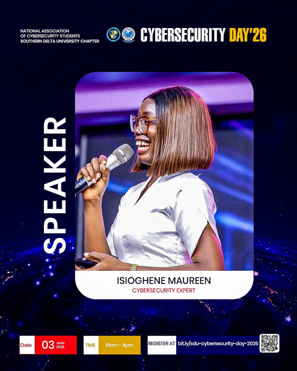 nacsssdu's tweet photo. 🚨 SPEAKER UNVEIL 🚨

We are excited to officially unveil one of our distinguished Guest Speakers for SDU Cybersecurity Day ’26.

 Isioghene Maureen Eyikimi, a passionate Cybersecurity Expert and advocate for digital awareness and innovation. https://t.co/MRss2uiRk6