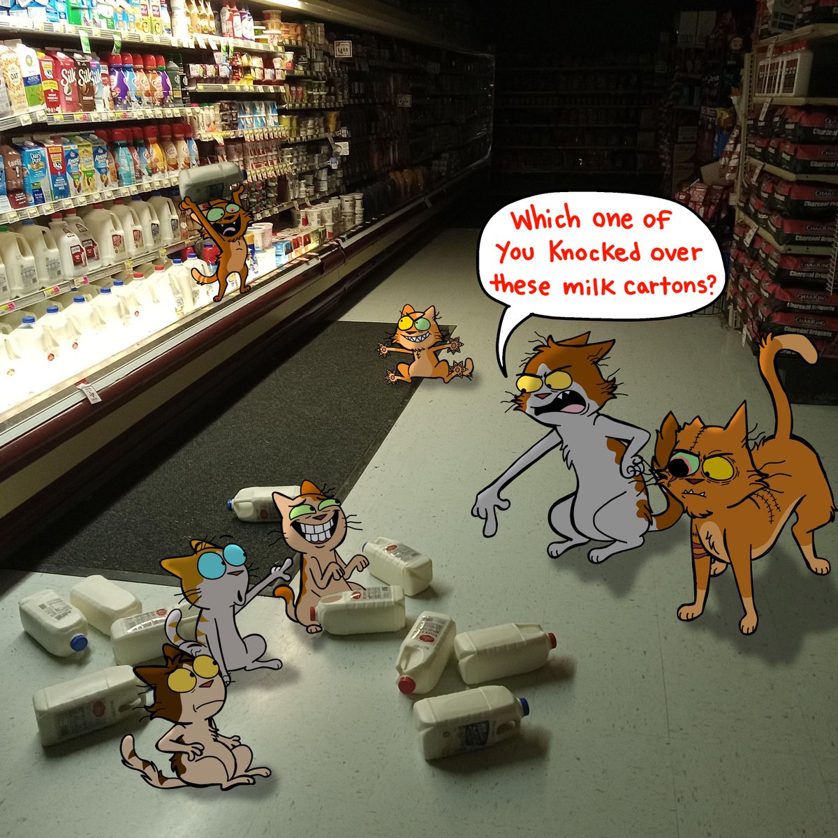MachoCartoons's tweet photo. Grocery shopping with the cats https://t.co/FO9vtXu7Ry