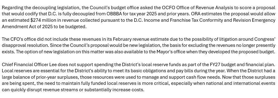 jennygathright's tweet photo. For the nerds: I asked the CFO's office if he was actually ok with spending the money from reserves and the answer from his spox was no. So the council could maybe get $274 mil from decoupling through new legislation, but the battle over the remainder of this $400mil rages on... https://t.co/S93xTY449x