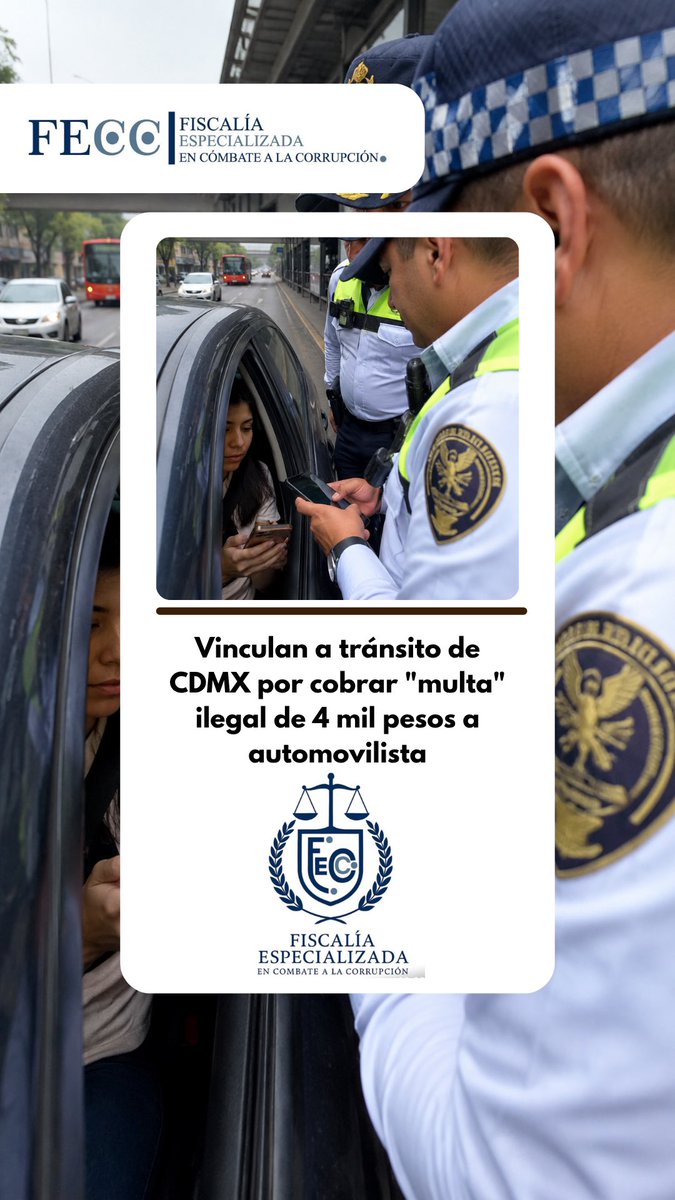 FECCCDMX's tweet photo. Elemento de tránsito de la SSC-CDMX fue vinculado a proceso por ejercicio abusivo de funciones, tras exigir una supuesta multa irregular de 4 mil pesos a un automovilista en carril del Metrobús.

La transferencia fue hecha a una cuenta ligada a un familiar de uno de los policías. https://t.co/UzkaWRvA1c