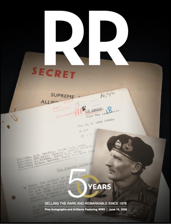 RRAuction's tweet photo. Bidding is underway in RR Auction’s June 2026 auctions.

Fine Autographs & Artifacts Featuring WWII features historic autographs, manuscripts, photographs, and artifacts centered around World War II and beyond.

Marvels of Modern Music is anchored by major pieces connected to Jimi Hendrix, The Beatles, Bob Dylan, Elvis Presley, Prince, Led Zeppelin, and other legendary artists.

Fine Autographs closes June 10.
Marvels of Modern Music closes June 18.

#WWII #Beatles #JimiHendrix #BobDylan #RRAuction