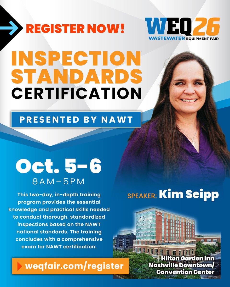 WEQFair's tweet photo. 🚨 Heads up! You won’t want to miss this at WEQ26!

Secure your spot today 👇
https://t.co/bjLx9GEHdK

📚 Inspection Standards Certification Course
🗓 October 5-6, 2026
📍 Hilton Garden Inn Nashville Downtown/Convention Center https://t.co/BsMFuKtvA9