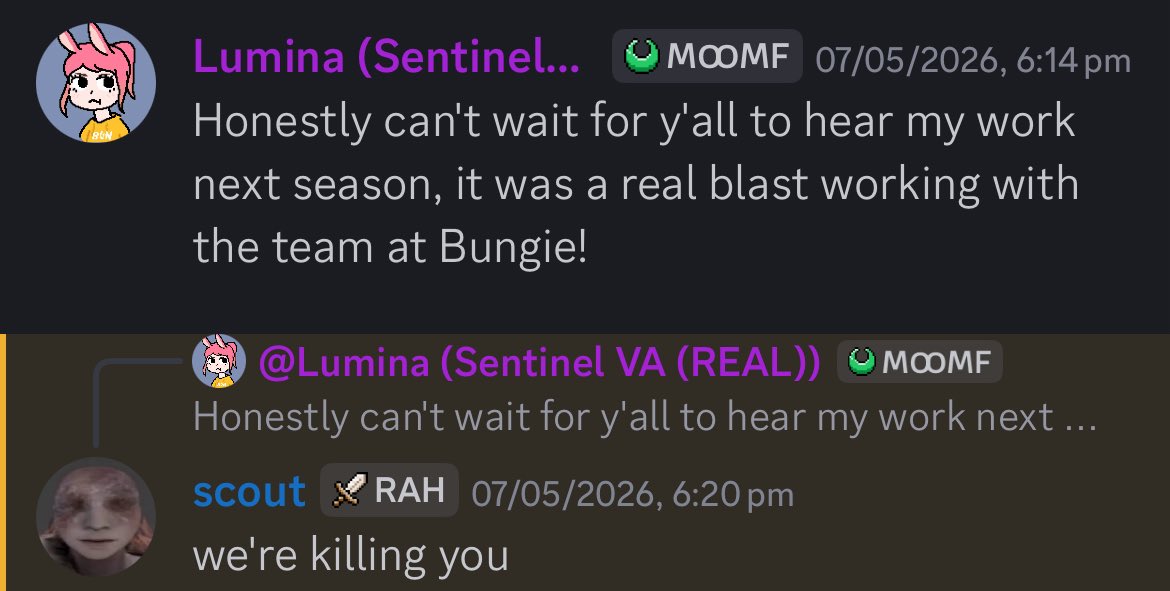 KatamariPossum's tweet photo. i've been doing a bit on discord where i act like im sentinel's VA and talk cleanly, its my favourite bit this year so far https://t.co/bIKGLoisTk