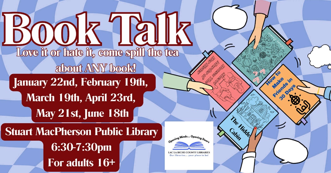 LLBC_Libraries's tweet photo. Our newest bookclub has no deadlines, no assigned reading, and no pressure. Book Talk is a monthly evening hangout for people who just like talking about the books they love (or hate.) https://t.co/J4Xxcu8kSX