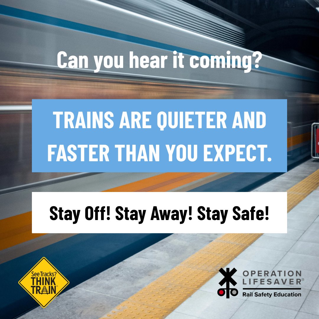 olinational's tweet photo. Can you hear a train coming?

No. Trains are quieter and faster than you expect.

Stay Off! Stay Away! Stay Safe!

#STOPTrackTragedies #TrespassPrevention https://t.co/3b5gIgfy2p