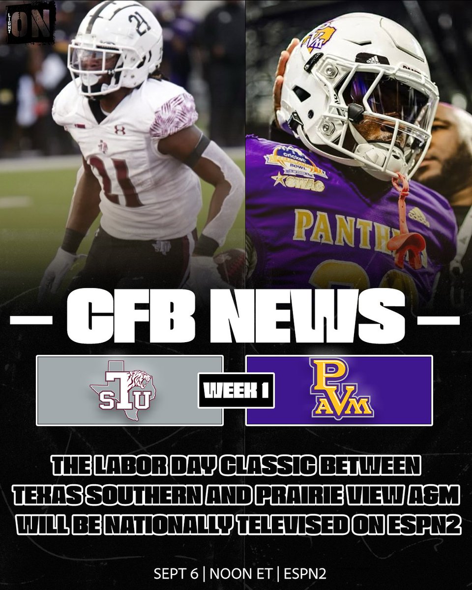 LightOnSports's tweet photo. The Labor Day Classic between Texas Southern and Prairie View A&amp;M will air on ESPN2 📺🍿 https://t.co/zdHEYq47an