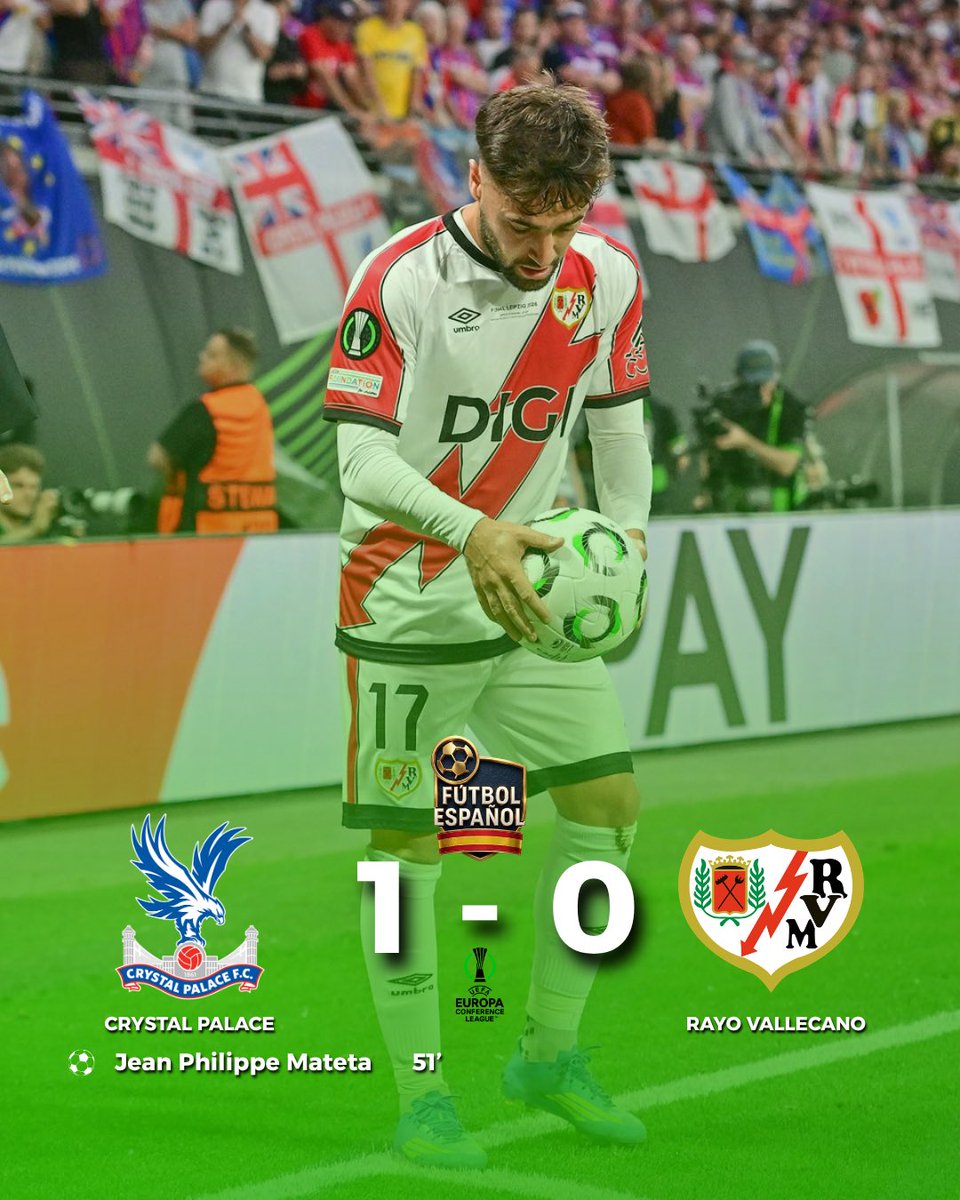 FootballESP's tweet photo. Se acaba el sueño del Rayo Vallecano tras una final muy disputada en Leipzig. 😩

#UECLfinal #ElSueñoFINAL https://t.co/fcHoB7Rus8