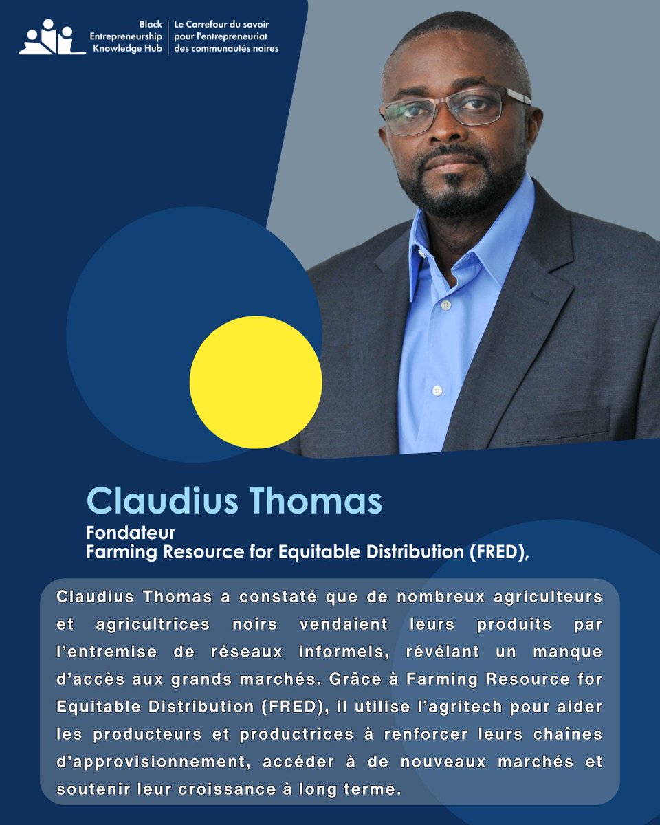 BEKHCanada's tweet photo. Claudius Thomas bâtit plus qu’une marketplace. Grâce à FRED, il aide les agriculteurs noirs à accéder à des terres, au financement et à de plus grands marchés. 

Découvrez son approche des systèmes alimentaires locaux. https://t.co/vxbvXSqynl https://t.co/SAuwdPWBsW