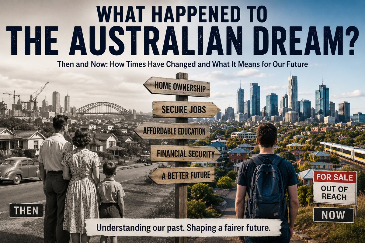 AustfutureHay's tweet photo. What Happened to the Australian Dream?
Housing and Cost of Living
By Denis Hay | May 28, 2026
Australian Dream: What changed? Explore housing, jobs, education and living standards, and whether the dream can still be achieved.
https://t.co/3CjnHRsQKq https://t.co/we7aitF0PS