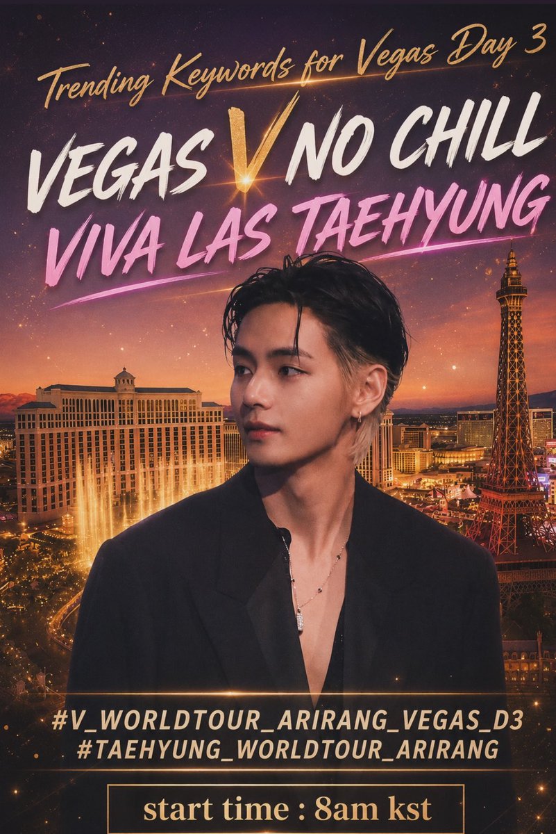 BTSVChartData's tweet photo. Tags for Las Vegas D-3 Concert! 

VEGAS V NO CHILL
VIVA LAS TAEHYUNG
#V_WORLDTOUR_ARIRANG_VEGAS_D3  #TAEHYUNG_WORLDTOUR_ARIRANG https://t.co/NMJ7bG14pA