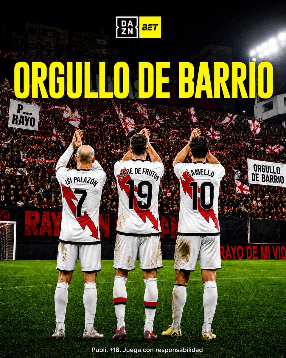 DAZNBetES's tweet photo. Rayo, todo Vallecas está orgulloso de vosotros ❤️

#DAZNBTESPAÑA https://t.co/5qFhIM4IBZ