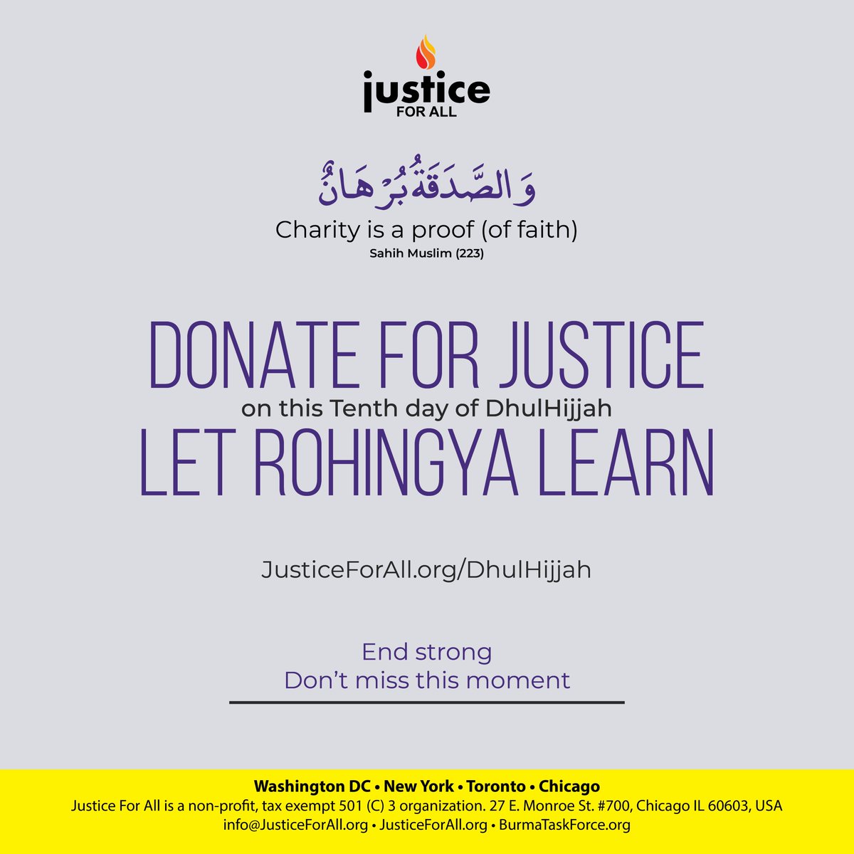 JFAorg's tweet photo. 🌙 Day 10 of Dhul Hijjah is an opportunity to invest in a future built on knowledge, dignity, and hope. 🤲

Nearly a million Rohingya refugees remain displaced in camps in Bangladesh, where countless children face barriers to education and opportunity.

Through Justice For All’s “Let Rohingya Learn” campaign, you can help support educational opportunities and give Rohingya children the tools to build a better future despite the hardships they endure.

🔗 https://t.co/BwnP84CV8C
