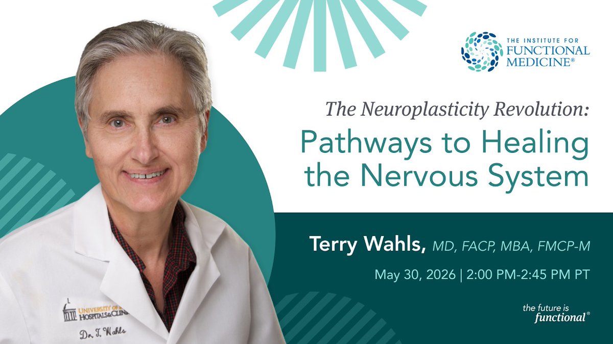 fxmed's tweet photo. Free AIC 2026 livestream broadcast, Saturday, May 30, from 2:00-2:45 pm PT!

Join us for a free livestream presentation of “The Neuroplasticity Revolution: Pathways to Healing the Nervous System” with @terrywahls, MD, FACP, MBA, FMCP-M. Live from the AIC mainstage, Dr. Wahls will explore the role of neuroplasticity in conditions such as multiple sclerosis, Parkinson’s disease, Alzheimer’s disease, stroke, and traumatic brain injury. This session will examine how nutrition, exercise, and cognitive training can promote positive neuroplasticity while mitigating negative changes. Attendees will gain evidence-based, actionable strategies to empower patients in supporting self-directed neural regeneration. 

 Save your spot here: https://t.co/JDuzRG6b3J