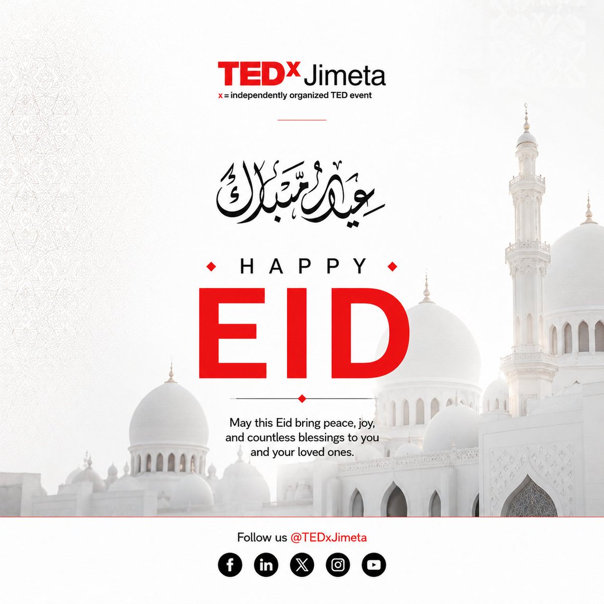 TedxJimeta's tweet photo. Today, we celebrate faith, gratitude, sacrifice, and the beauty of community. May this Eid bring peace to our hearts, joy to our homes, and renewed hope for a better tomorrow.

Wishing you and your loved ones a blessed and joyful Eid celebration. ❤️

#EidMubarak #TEDxJimeta https://t.co/iXhttDIjZH
