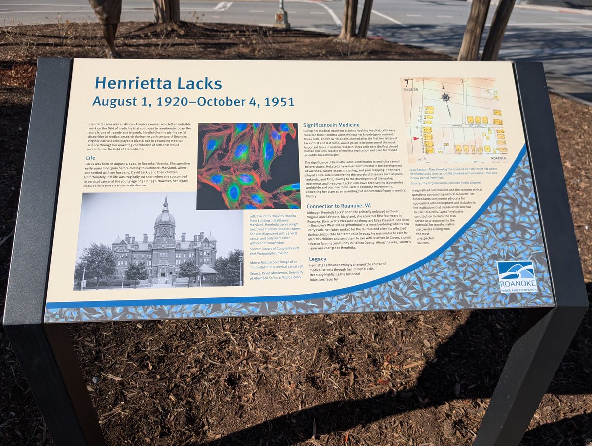 IntrepidPup's tweet photo. 🌎 Today's #WITWW photo is of Roanoke, Virginia's statue of Henrietta Lacks (1920-1951). Read her complex story on the historical plaque in the accompanying photo. https://t.co/j04Y6BDjch
