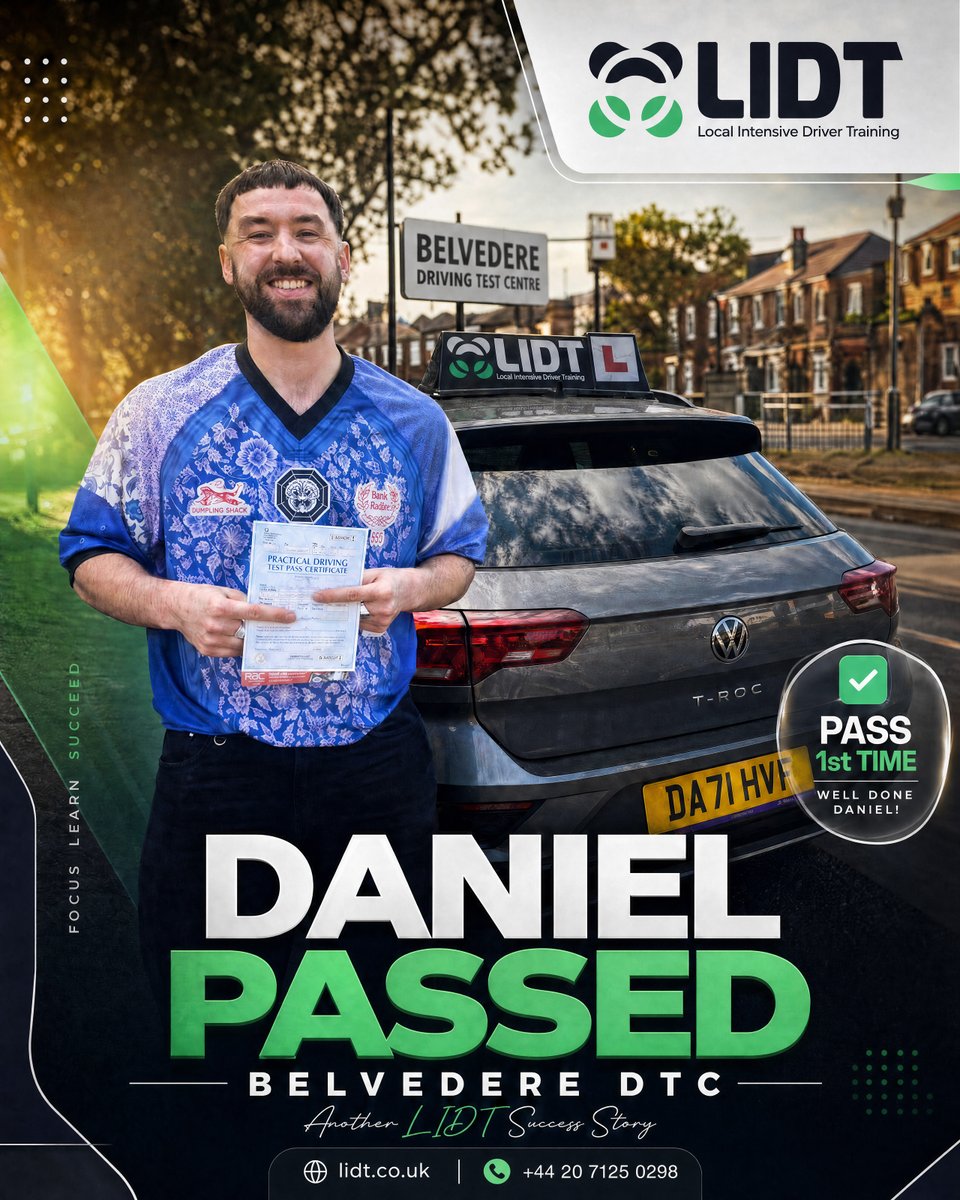 LIDT10's tweet photo. Daniel passed FIRST TIME 🚗👏

Another learner officially on the road 💚

#DrivingTest #FirstTimePass #Passed #LIDT https://t.co/HmYbQCttts