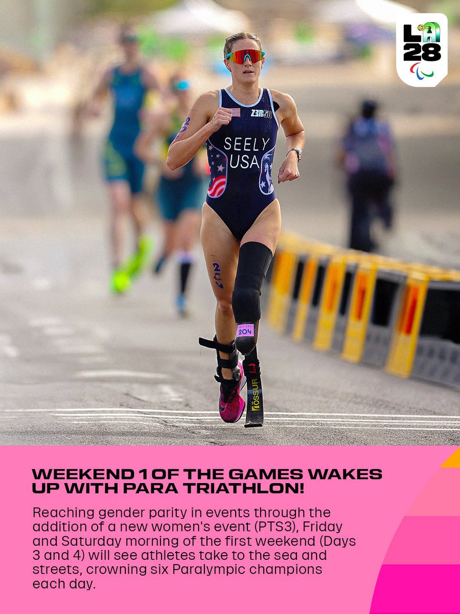LA28's tweet photo. Tri-ing hard to contain our excitement about the LA28 event order! 😅

Today, the LA28 Paralympic competition schedule by event is available, offering the most comprehensive picture to date of when, where and how Para Triathlon will take place at the 2028 Paralympic Games. Explore the full schedule at the link below and be sure to sign up for the LA28 newsletter to be the first to know when Paralympic tickets go on sale in 2027.

🔗 https://t.co/bm9UrCSnf3