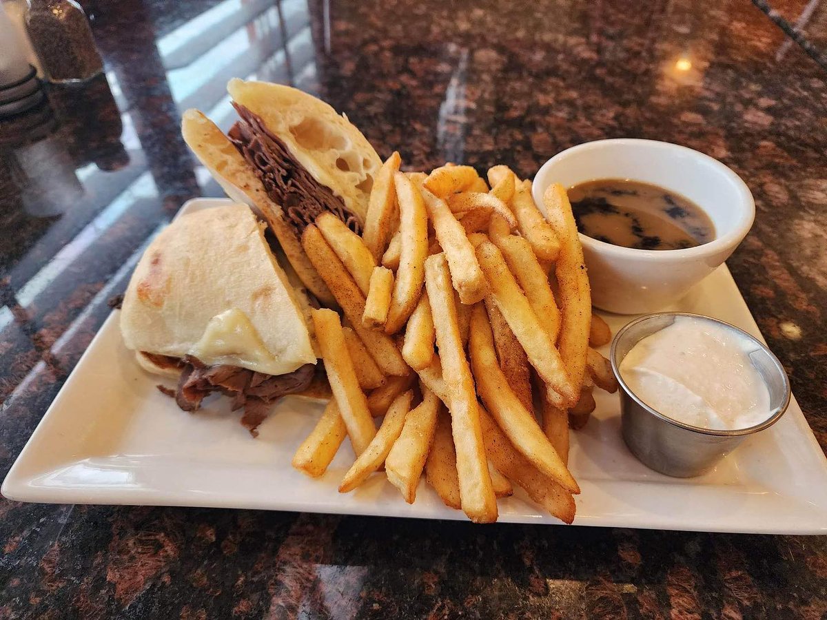 Riverfrontbc's tweet photo. Alright, who’s hungry? 🍽️
Today’s lunch special is a French Dip! Roast beef and Swiss piled on a hoagie, served with rich au jus for dipping and a side of seasoned French fries. 🍟
Comfort food kind of day? We’ve got you. 😎 https://t.co/efMRRndAkC