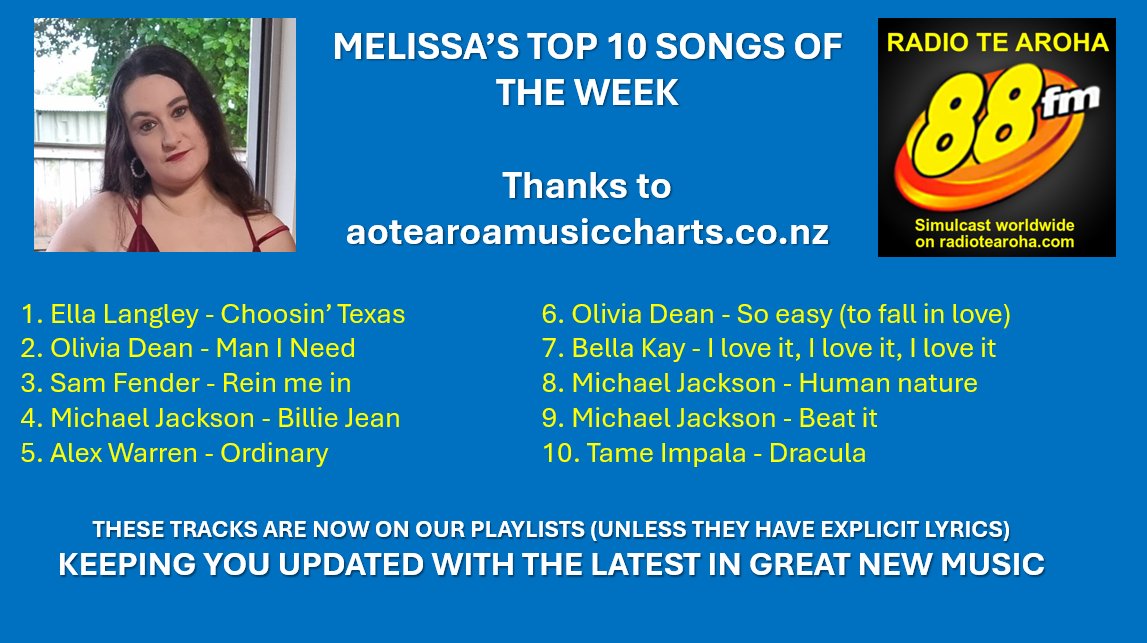 radiotearoha's tweet photo. Here's this week's top 10 selling singles in NZ. That Michael Jackson movie and doco is warping the charts somewhat. Thanks Melissa. https://t.co/Z8OlvwJEZu
