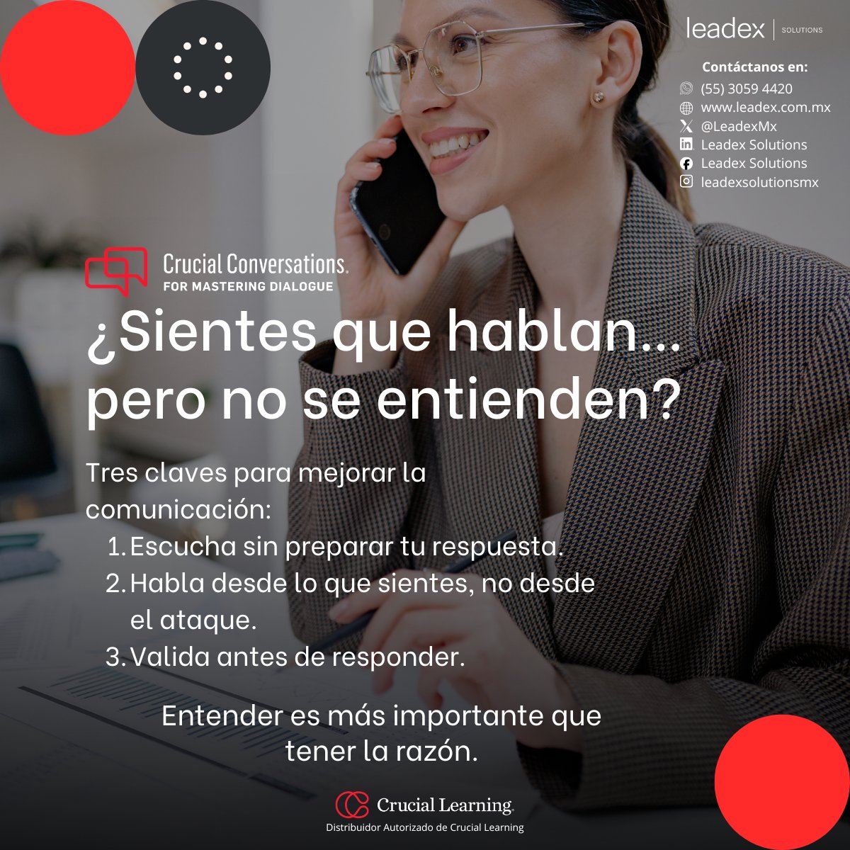 RacielSosa's tweet photo. Las conversaciones difíciles no tienen que convertirse en conflictos.
Con las herramientas adecuadas, pueden convertirse en oportunidades de conexión, claridad y resultados. 
.
.
.
#CrucialConversations #Liderazgo #Comunicación https://t.co/SGdfzmM7G5