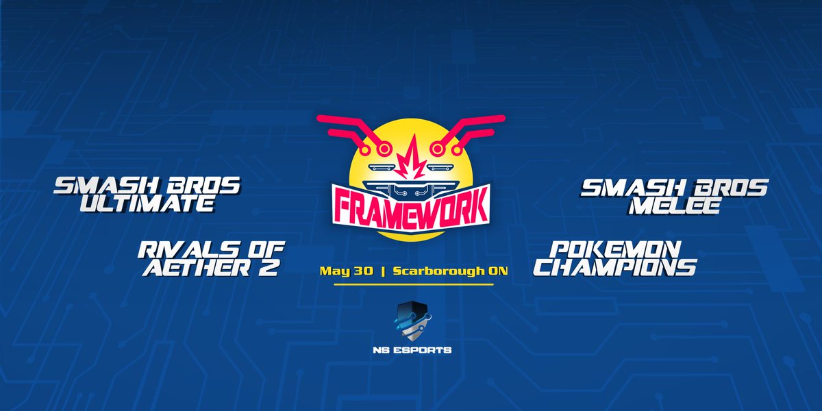 NSTournamentHub's tweet photo. Framework is Happening This Saturday Featuering Smash Ultimate, Melee, Rivals of Aether 2 &amp; Pokemon Champions

Registration for Ult &amp; Melee Singles Ends on Friday

In Person Reg Is Available For All Other Titles https://t.co/67bdJFECLr