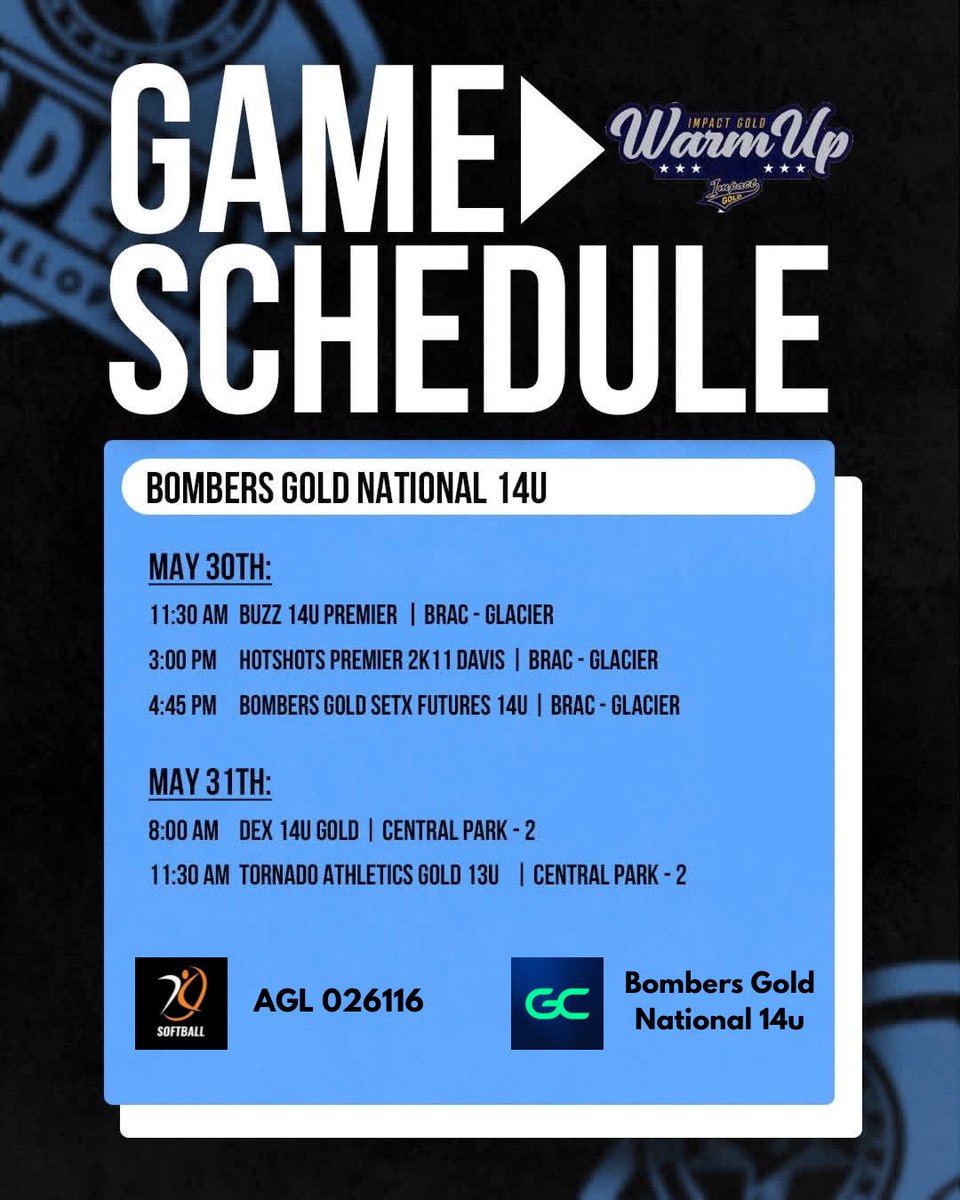 BombersGoldNat's tweet photo. Kicking off the summer at the Impact Gold Warmup in College Station! Come out and watch us compete or follow along on AGL or GameChanger. Let’s get to work 💪🏼🔥

#BombersAcademy #BlueBloods https://t.co/4CPbQKcToG