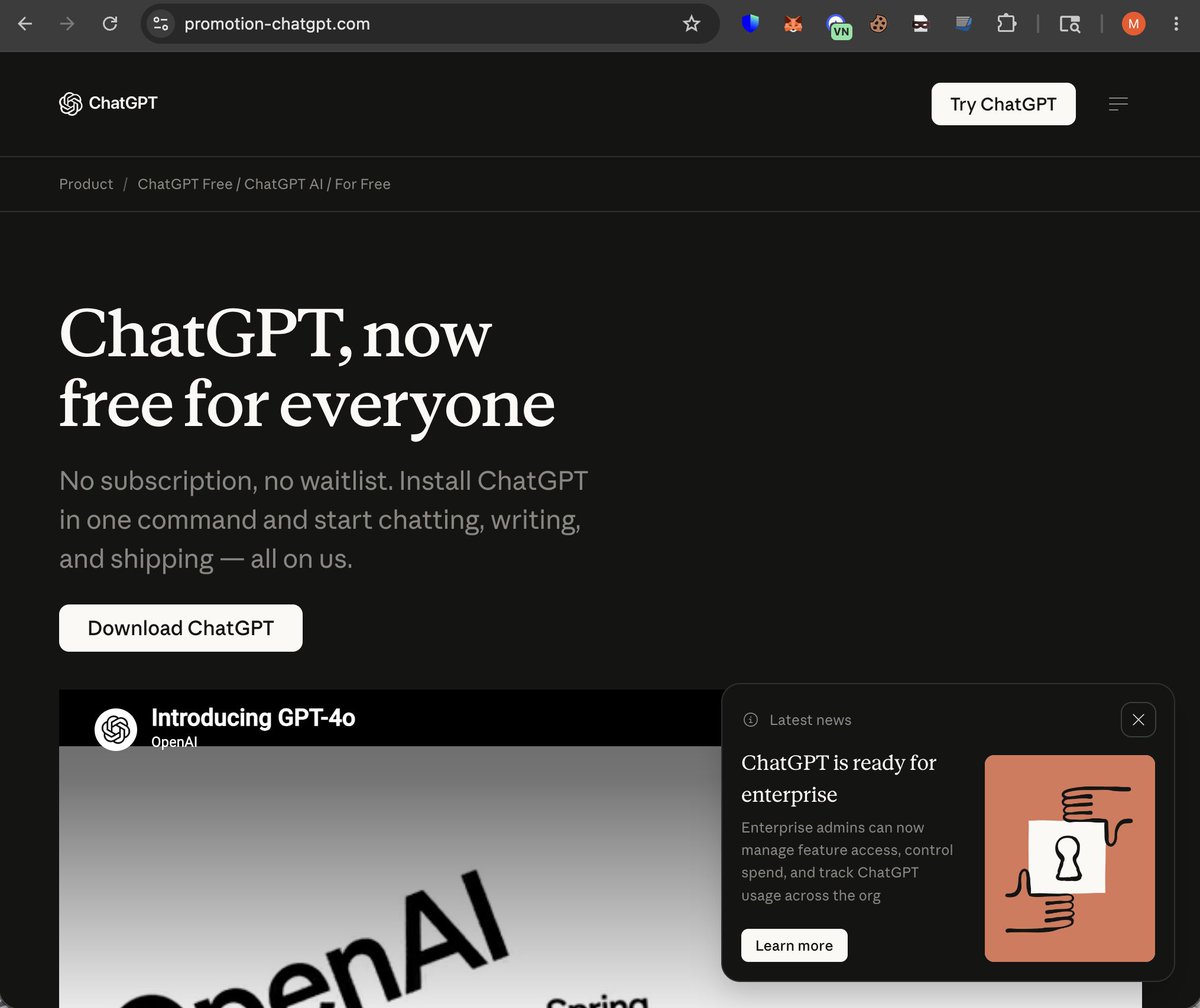 nsquar3's tweet photo. Beware Of Promotion-ChatGPT[.]com 

The site impersonating ChatGPT to deploy a malware through ClickFix.

URL:  
promotion-chatgpt[.]com
promotion-claudes[.].com
claudescript[.]top
hxxps://www.youtube[.]com/watch?v=ubHZ-R4qVbk https://t.co/JSq62v3FMI