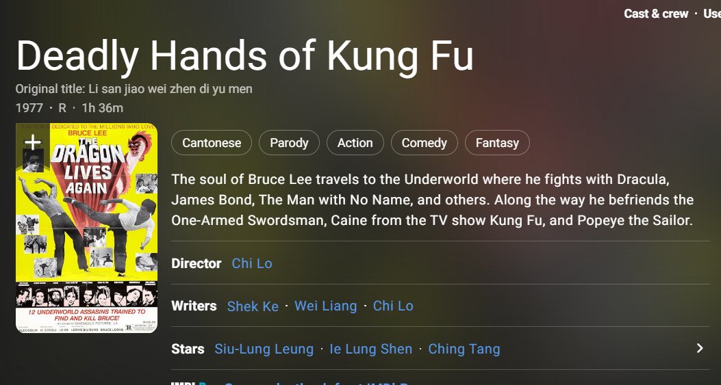 champydeisel's tweet photo. @TheVallyD If you want a crazy one, The Dragon Lives Again (1977) is on Tubi. https://t.co/DYUTkKm2SX