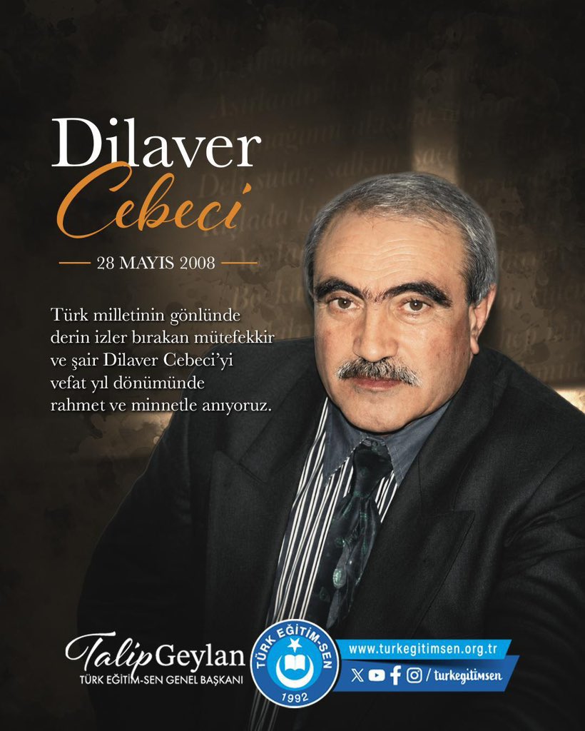 turkegitimsen's tweet photo. TÜRKİYEM şairi Dilaver Cebeci’yi vefat yıldönümünde rahmetle anıyoruz.
Ruhu şad olsun.. https://t.co/NTaYqxVdki