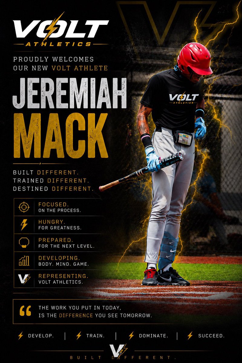 VoltRecruits's tweet photo. ⚡️ WELCOME TO VOLT ATHLETICS ⚡️
A competitor built through discipline, sacrifice, and relentless work ethic. Jeremiah brings energy, toughness, and a mentality that separates him from the rest.

Welcome to the movement, @JeremiahMack4 ⚡️

#VoltAthletics #VoltBaseball https://t.co/fQW1OT1ant