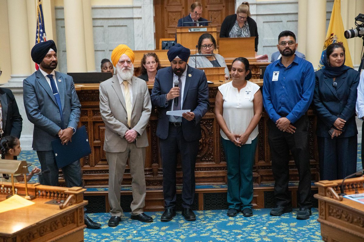 RaviBhalla's tweet photo. It was an honor to recognize the contributions of Sikh New Jerseyans for Sikh Heritage Month on the floor of the General Assembly last week.

I am grateful every day that the voters of LD-32 entrusted me to be one of the only Sikh Americans to serve in a state legislature anywhere in the country. It is so important that our growing community have this kind of representation in the halls of power, and myself and Assemblyman Balvir Singh don't carry that responsibility lightly.

A core tenet of Sikhism is seva, or selfless service. Public service is an integral part of my faith, and I wear it proudly everyday as an Assemblyman in Trenton.