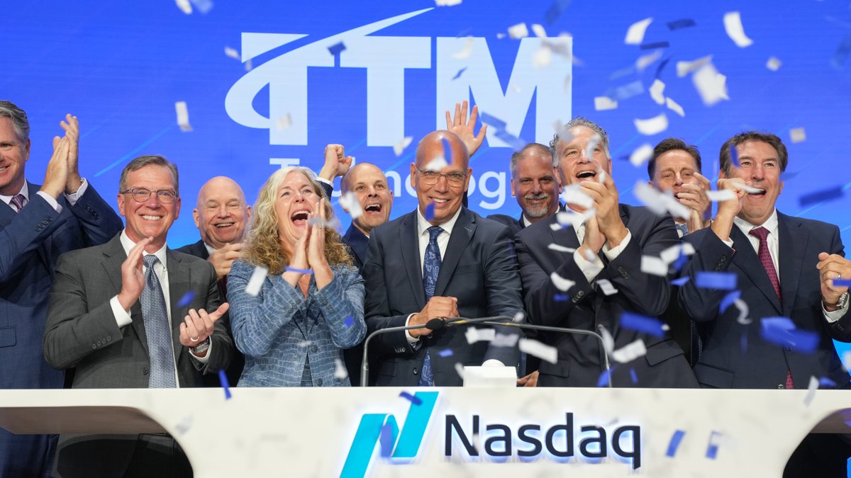 NasdaqExchange's tweet photo. .@ttm_tech designs and manufactures the advanced interconnect solutions and integrated products that enable the world’s most demanding technologies. 

Honored to celebrate you, $TTMI! #NasdaqListed https://t.co/nkkkDMF8ya
