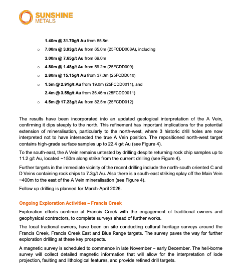 fulovitboss's tweet photo. $SHN.ax ⛏️ $SHN #SHN
Sybil Project - Francis Creek drilling starting soon.
Here's a reminder how the first pass 14-hole drilling went late last year..
#Chachingo #Mining #SunshineMetals #GetSetEarly
ASX Release: 17/11/25 https://t.co/uH7OFTIhOx