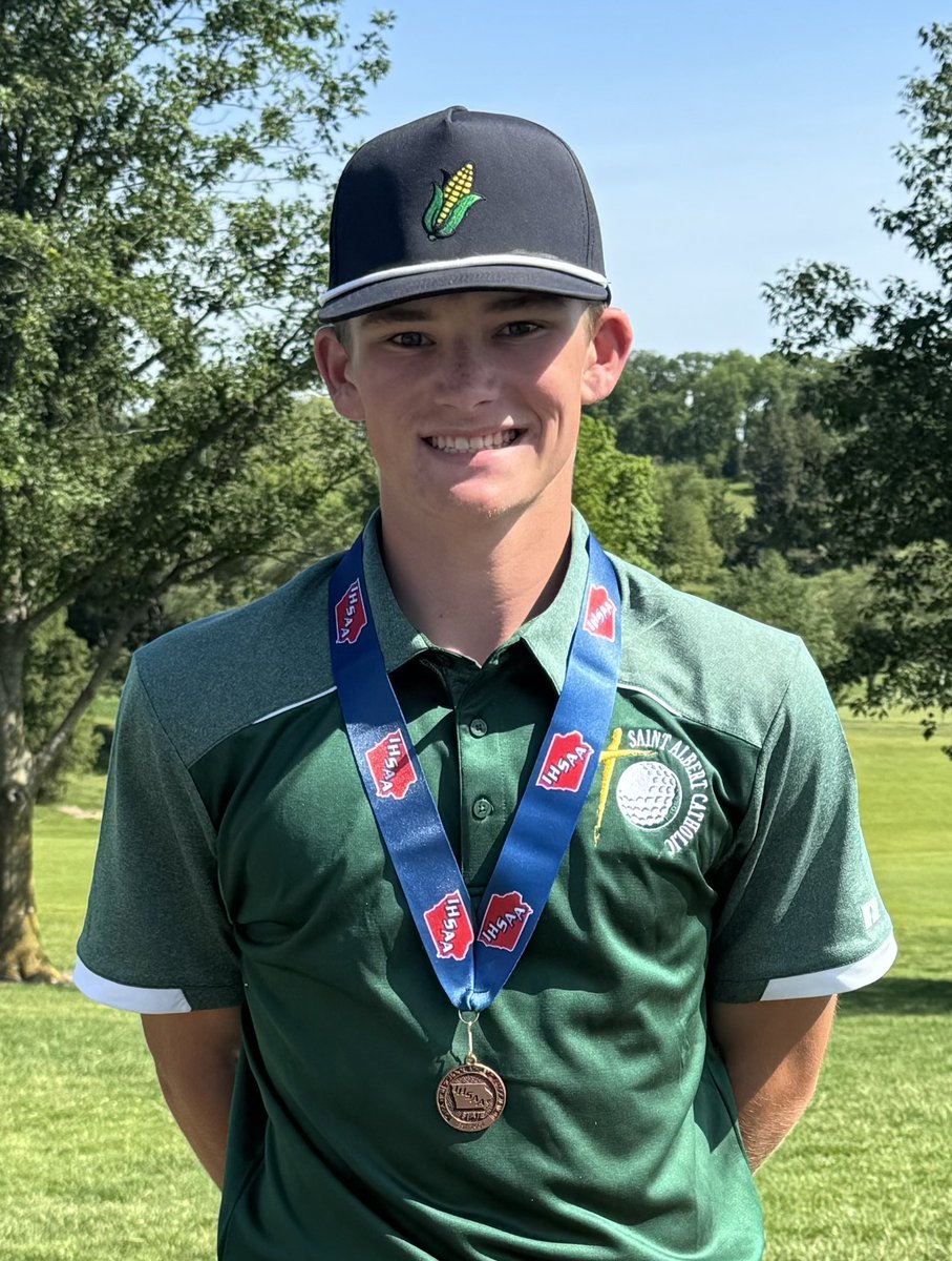 Stalbertsprtfan's tweet photo. Ben Krohn caps off a stellar Junior golf season tied for 7th at the 1A State Tournament, tied for the highest individual finish in school history with Brett Klusman in 2021! No time to celebrate though,  he hopped in the car and is headed back to Council Bluffs for tonight’s 7pm soccer postseason opener against Grandview Christian!