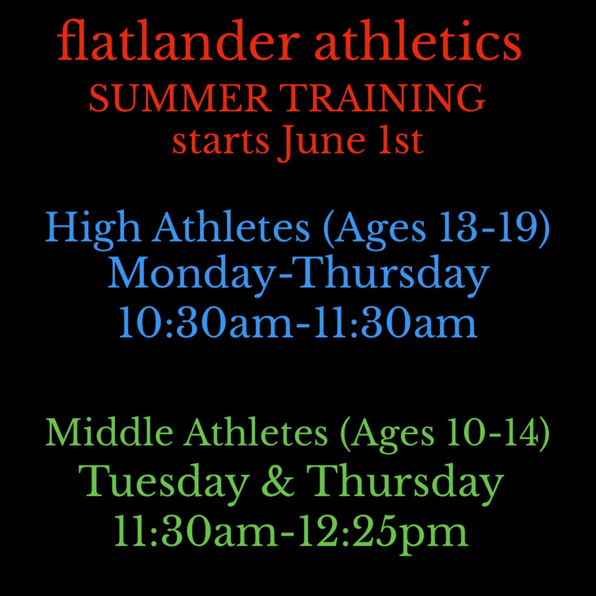 FlatlanderIL's tweet photo. ATHLETES! 
Summer Training starts June 1st! 💥
Stay on top of your summer gainz. 💪🏽 https://t.co/u7mnWb11Sy