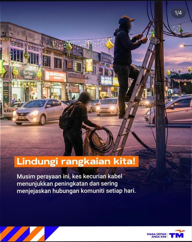 Nubitel_CCaaS's tweet photo. Di musim Hari Raya ini, sementara kita semua bergembira, bersama kita prihatin tentang komuniti dan persekitaran kita.
Apabila kabel dicuri atau rosak, WiFi terputus dan seluruh komuniti hilang sambungan. Keselamatan aset rangkaian adalah tanggungjawab kita bersama.
Marilah kita https://t.co/AdN3UaMiwt
