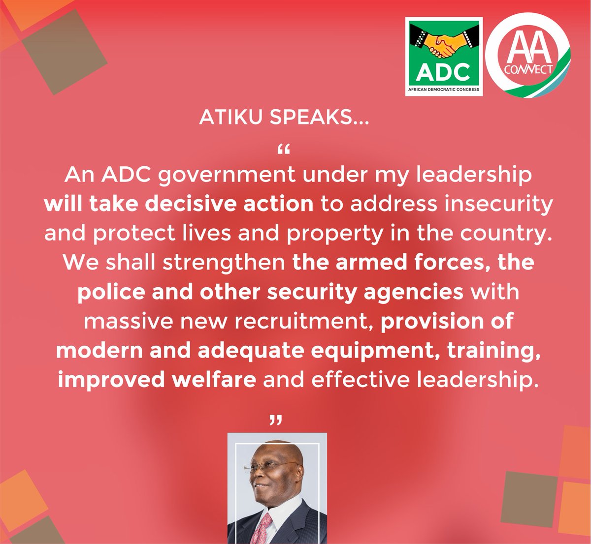 AAconnect_'s tweet photo. Atiku speaks...

"In the coming weeks and months, we shall be rolling out our platform addressing these priorities and other issues in more details and with clear timelines."

~ @atiku Abubakar 

#AAConnect https://t.co/hgZ9u9e1mp