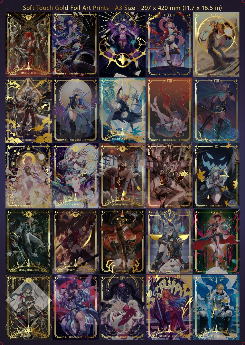 StarRailTarot's tweet photo. All of our gold foil prints are printed on extra thick 350 gsm paper with a soft touch matte finish.

Please come visit @BrotherMingGame’s booth in hall 9 for all of this and more!!! https://t.co/1CV7kwnmRm