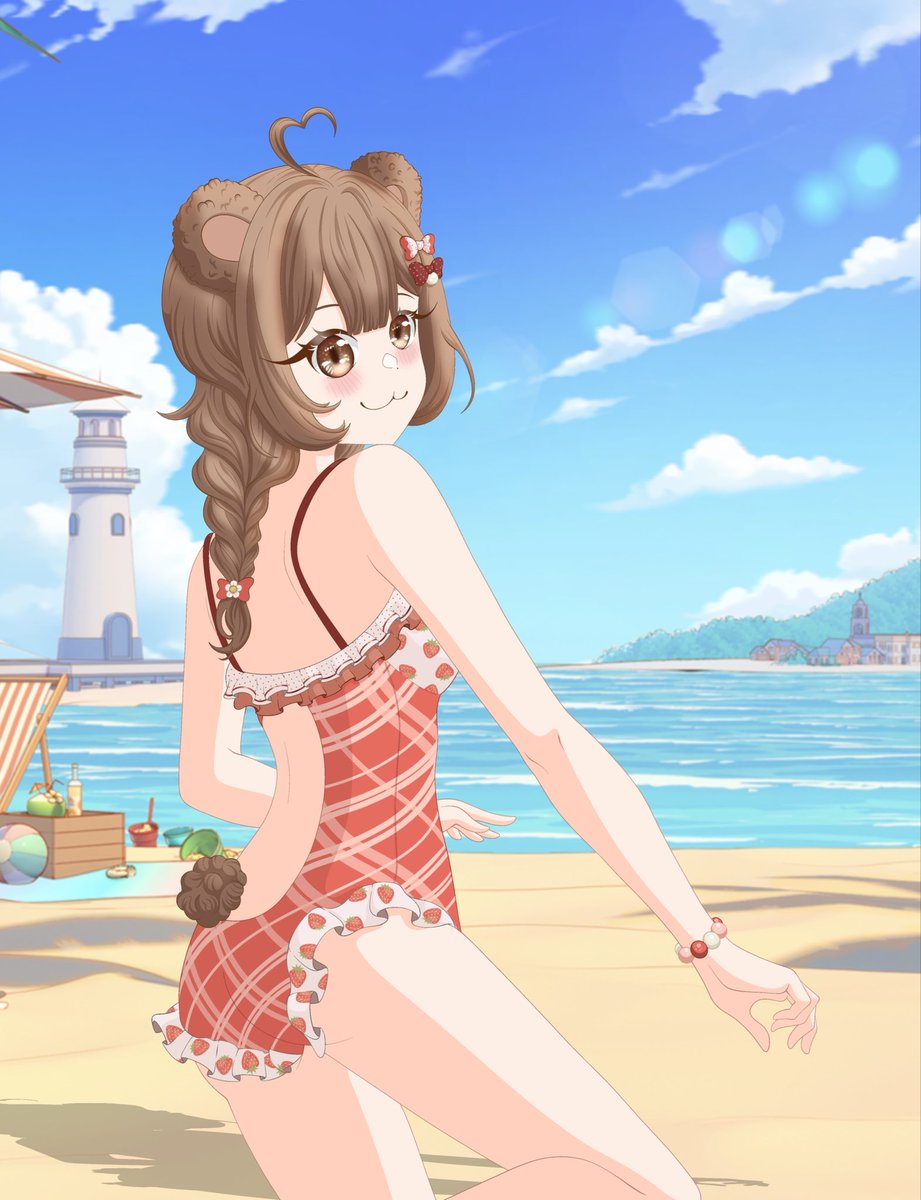 Grimlin_VT's tweet photo. Reveal 2/5 : @/mina_komori 

This plaid one-piece features an open back, delicate ruffles, and sweet strawberry details. Inspired by Mina’s signature dress, every element was chosen to create a look that feels gentle, elegant, and charming (like her ❤️). https://t.co/Z7767ZMVYf