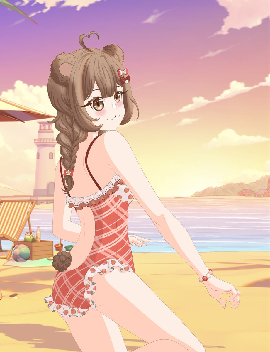 Grimlin_VT's tweet photo. Reveal 2/5 : @/mina_komori 

This plaid one-piece features an open back, delicate ruffles, and sweet strawberry details. Inspired by Mina’s signature dress, every element was chosen to create a look that feels gentle, elegant, and charming (like her ❤️). https://t.co/Z7767ZMVYf