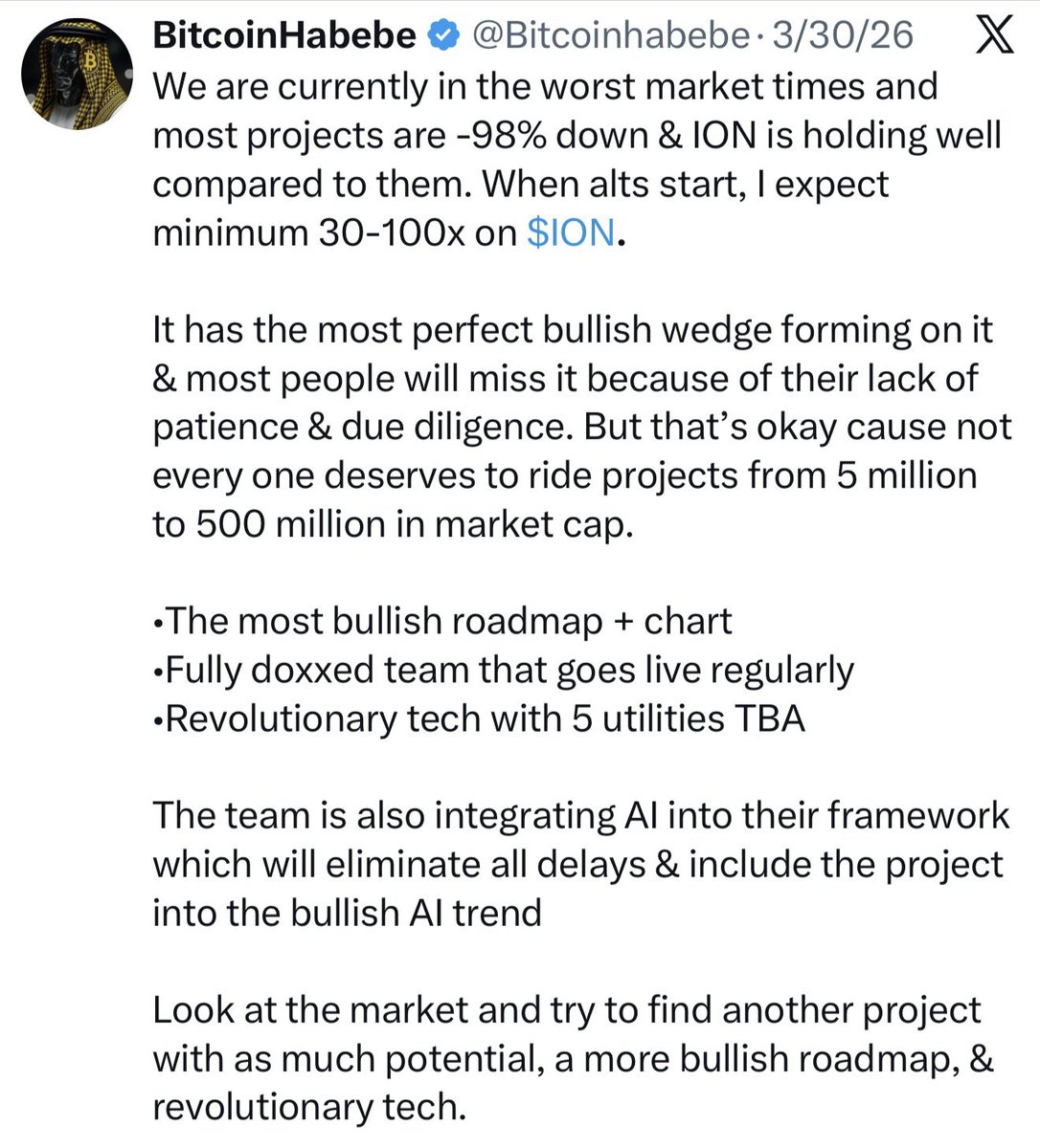 ConanTakiaddin's tweet photo. @Bitcoinhabebe You said the exact same thing about $ION when Bitcoin dumped and $ION was “holding strong” at 0.002. That didn’t end well. https://t.co/Fe8AyJW4k5